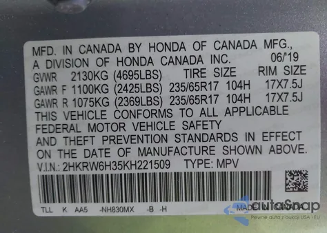 2019 Honda Cr-V Lx z USA, uszkodzony, nr VIN 2HKRW6H35KH221509